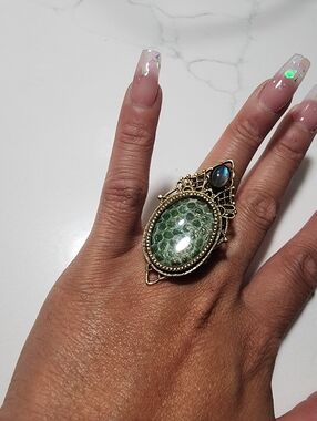 Gold plated cast bronze and tooled brass Gemstones labradorite Ring